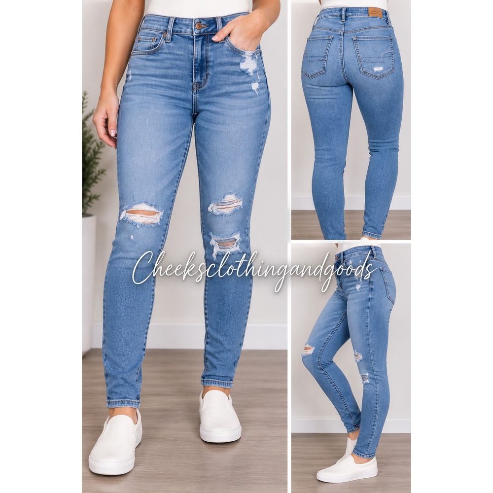 American Eagle Next Level Stretch High Rise Jegging Light Wash Distressed Size 6